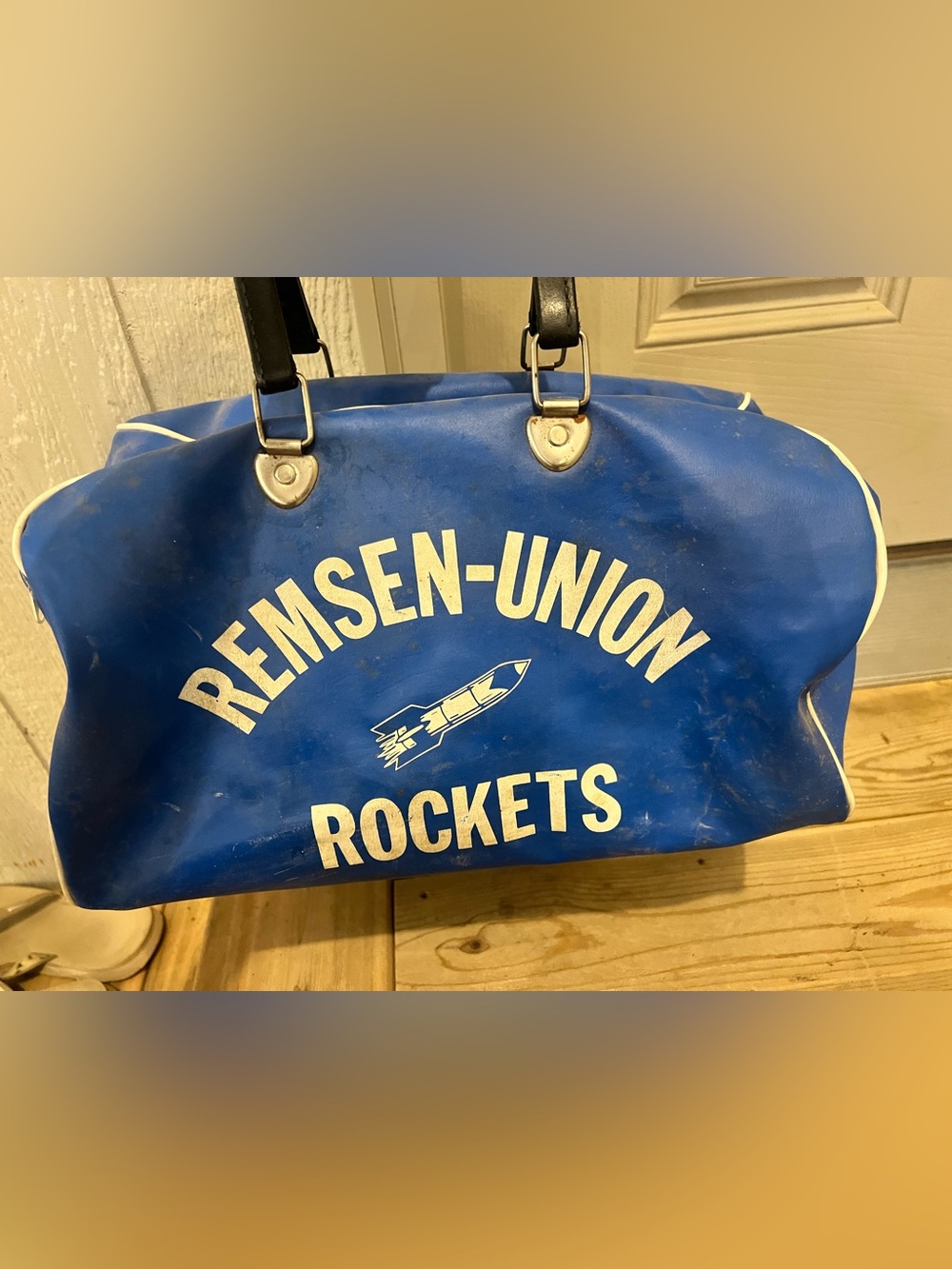 Vintage Remsen-Union Rockets School Iowa Blue Vinyl Bowling Bag